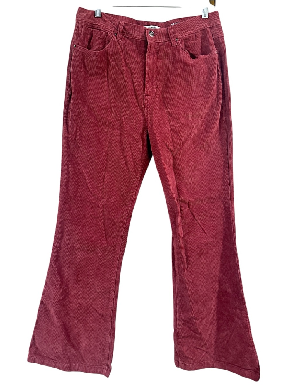 Kensie Jeans The Savannah High-Rise Flare Corduroy Pants Rust Red Size 12/31